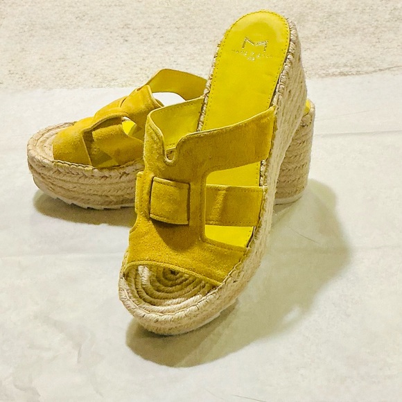 Marc Fisher LTD Shoes - Marc Fisher LTD Robyn Espadrille Sandal Yellow Suede Juke Wedge Platform Size 9